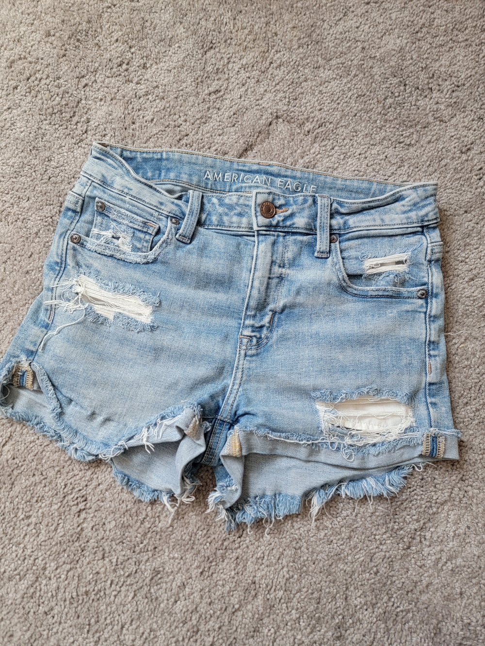 American Eagle Outfitters Light Wash Distressed Denim Shorts - Light Blue